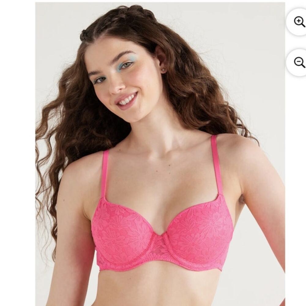 No Boundaries Women's All Over Lace Push Up Bra with Sugarcup, Size 34A in Pink